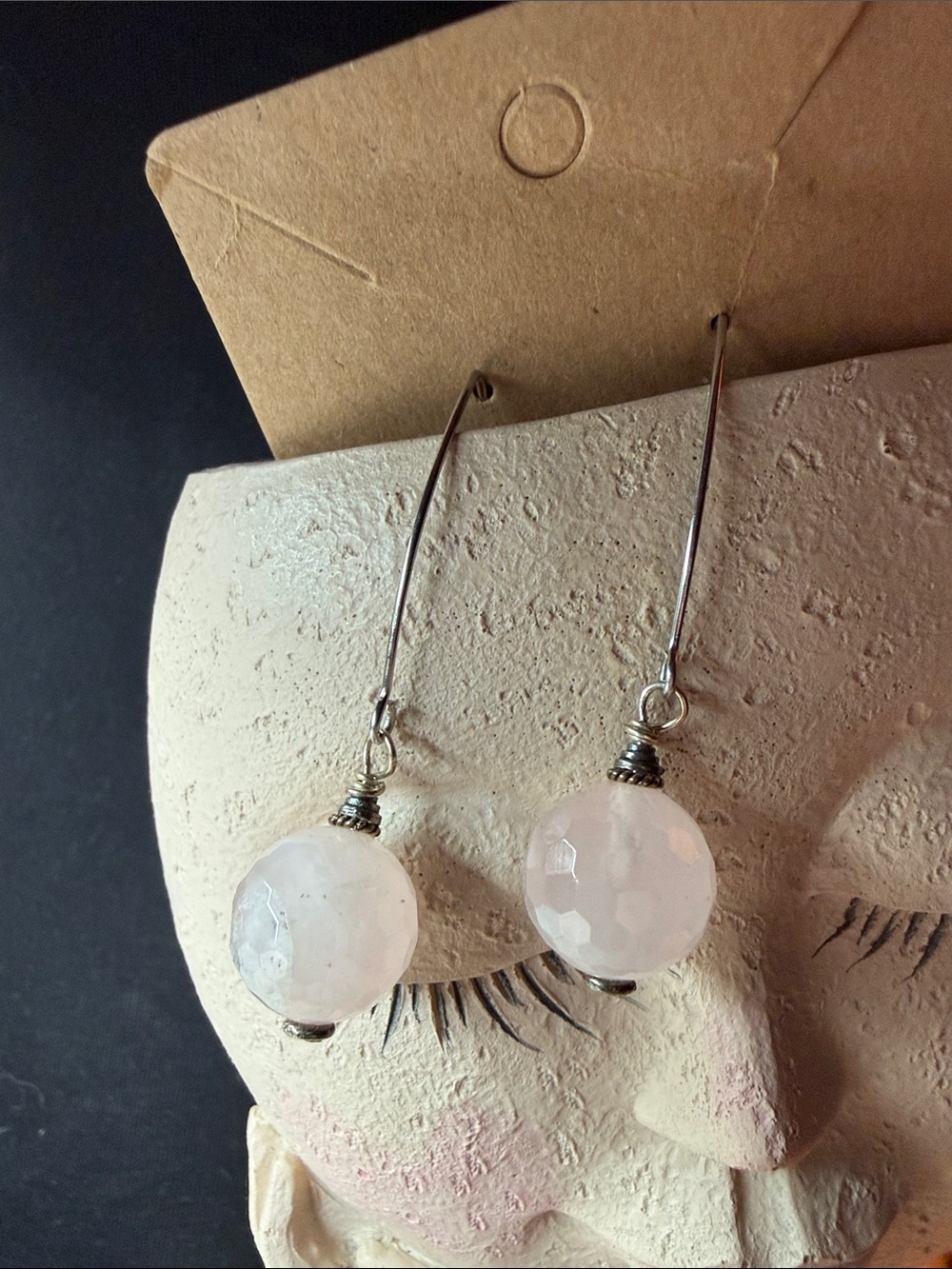 Silver Rose Quartz Drop Earrings - Pink Gemstone Dangles